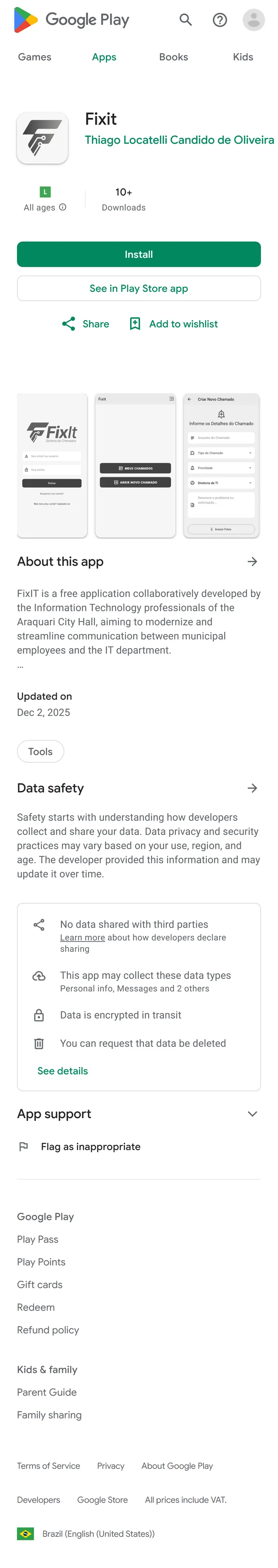 Página do aplicativo FixIT na Google Play